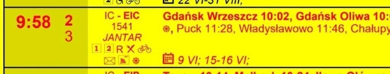 Symbol noża i widelca oznacza wagon gastronomiczny