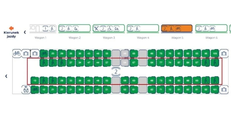 Numery miejsc w wagonie bezprzedziałowym /Screen: PKP Intercity