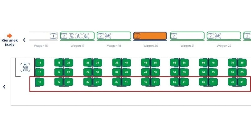Numery miejsc w wagonie przedziałowym /Screen: PKP Intercity