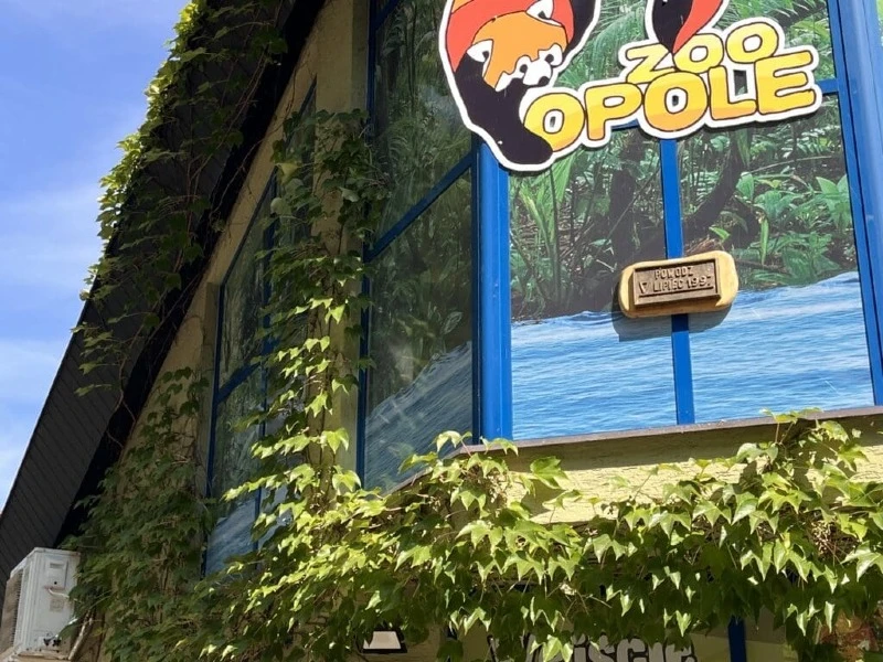 Znacznik na głównym budynku ZOO w Opolu. Wskazuje on, jaki poziom osiągnęła woda podczas powodzi tysiąclecia w lipcu 1997 r.